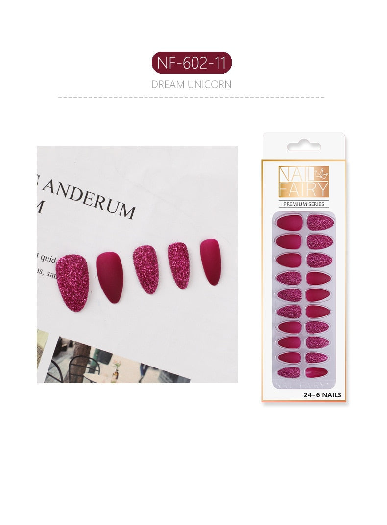 Set Shiny Matte Nail Tips with Designs Reusable Press - Sabreeonline