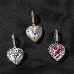 THE BLING KING New Peach Heart Pendant Necklace Color Psychedelic HipHop Full Iced Out Cubic Zirconia CZ Stone - Sabreeonline