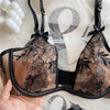 Light luxury embroidery ultra-thin sexy transparent underwear women&#39;s big breasts U-shaped lace bra set summer - Sabreeonline
