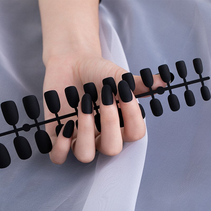 Set Shiny Matte Nail Tips with Designs Reusable Press - Sabreeonline