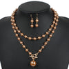 Sets Gold Round Pendant Necklace Earrings Sets - Sabreeonline