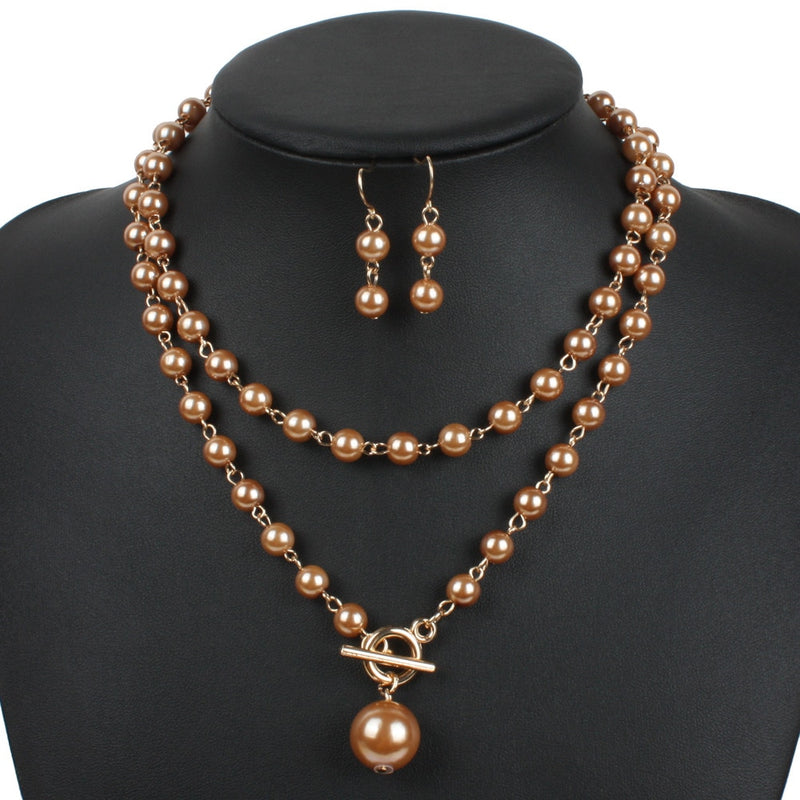 Sets Gold Round Pendant Necklace Earrings Sets - Sabreeonline