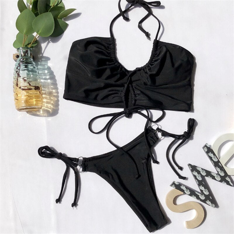 GNIM Bandage Bikini Swimwear Women 2020 Sexy Leopard Swimsuit Two Pieces Push Up Bathing Suit Women Summer Beachwear Biquini Set