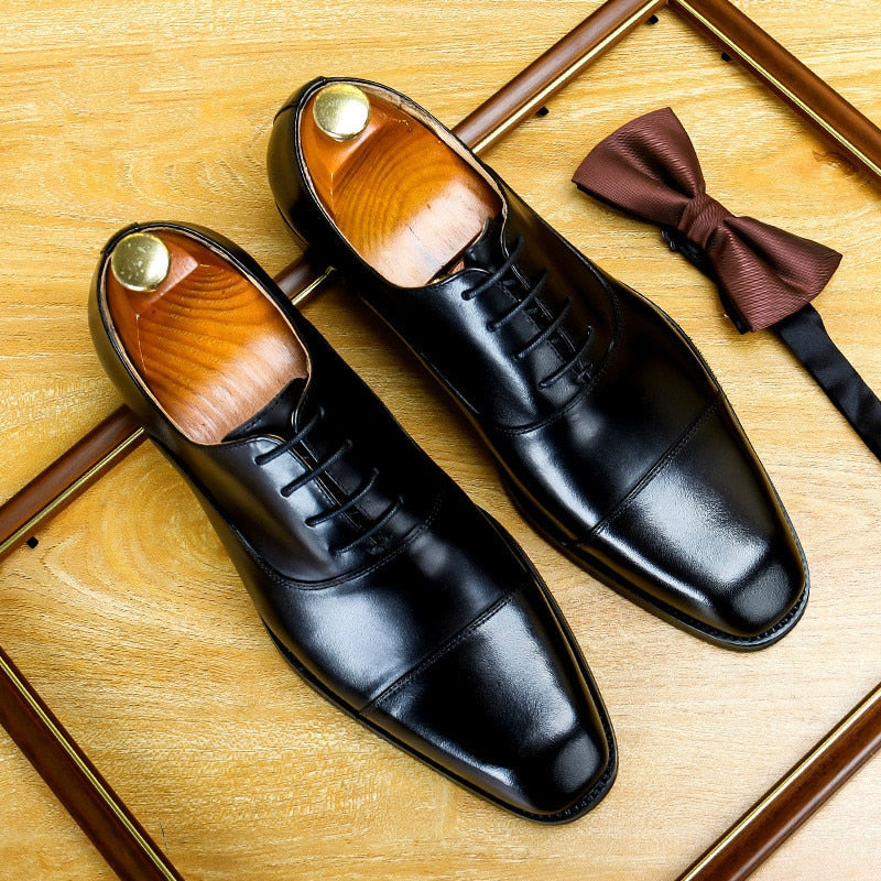 Green Men Dress Shoes Brand Italian Luxury Genuine Leather Lace Up Brown Black Wedding Business Formal Shoes Men Oxfords Shoes - Sabreeonline