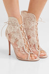 Floral Lace Mesh Ankle Boots Thin High Heels - Sabreeonline
