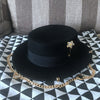 British Flat Top Hat Chain Strap and Pin Fedoras - Sabreeonline