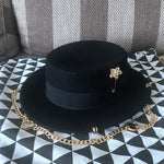 British Flat Top Hat Chain Strap and Pin Fedoras - Sabreeonline