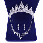 Luxury Sliver Plated Rhinestone Crystal Faux Pearl Necklace Earrings Jewelry Set for Bride Wedding - Sabreeonline