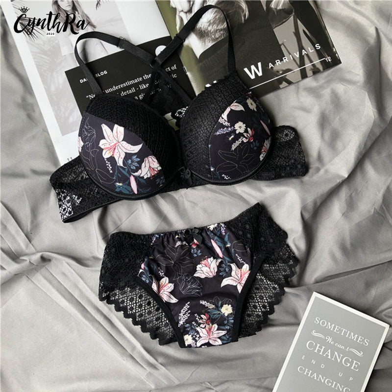 Large Size Underwear Women Set Sexy Big Chest Bras Lace Beautiful Back Soft Push Up Bra and Panty Femme Plus Size Lingerie Set - Sabreeonline