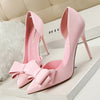 Korean Fashion Women&#39;s Shoes Wedding Bow High Heels Stiletto Heels Shallow Pointed Head Side Empty Thin Shoes