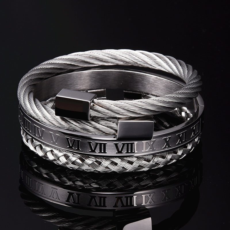 Luxury Roman Number Charm Woven Stainless Steel Bracelet for Men Jewelry - Sabreeonline