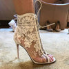 Floral Lace Mesh Ankle Boots Thin High Heels - Sabreeonline