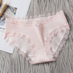 Women's Seamless Cotton Underwear Sexy Low Waist Lace Ruffle Briefs Solid Color Stretch Underpants Breathable Intimates Lingerie - Sabreeonline