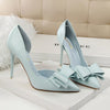Korean Fashion Women&#39;s Shoes Wedding Bow High Heels Stiletto Heels Shallow Pointed Head Side Empty Thin Shoes