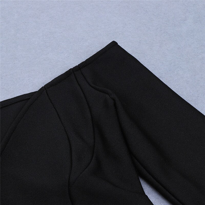 Dress Black Off Shoulder Button Sheath Split Knee-Length Dresses - Sabreeonline