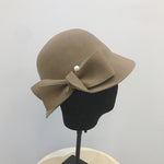 Bucket Basin of Bowknot Pearl Wool Hat - Sabreeonline