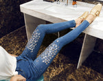 Women&#39;s Blue Jeans Women 2021 Boyfriend Denim Style Skinny Stretch  Casual Pants Sequin Pattern Trousers Vintage Jeans - Sabreeonline