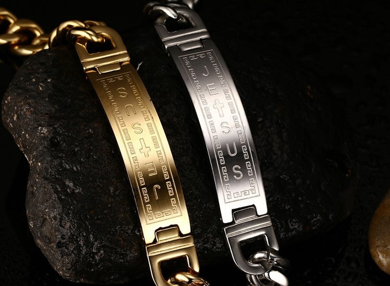 Gold-Color Bracelets Bangles Fashion Men Jewelry Jesus Cross - Sabreeonline
