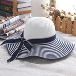 Wind Black White Striped Bowknot Summer Sun Hat - Sabreeonline