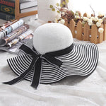 Wind Black White Striped Bowknot Summer Sun Hat - Sabreeonline