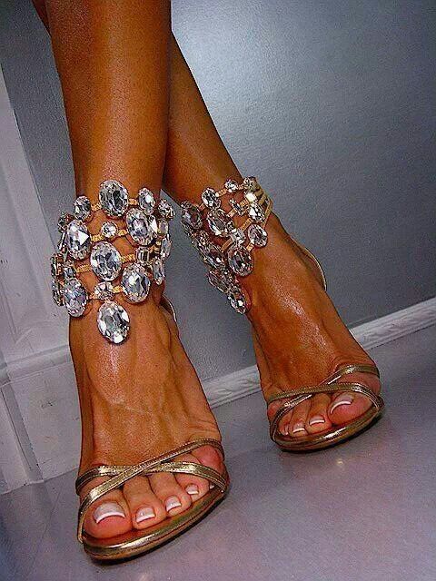 Crystal Rhinestone Ankle Strap Sandals - Sabreeonline
