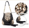 Fashion punk Women tassel PU Leather buttons + rivets + rhinestone Backpacks Travel Bag mochila feminina rucksack schoolbag - Sabreeonline