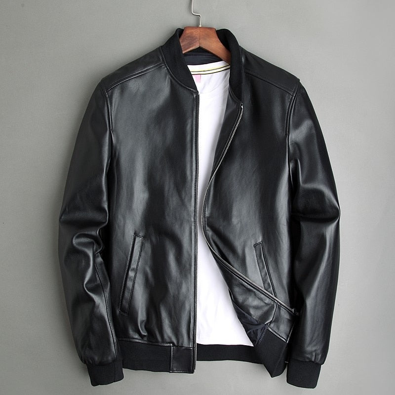 Large Size 5XL Sheepskin Slim Aviation Genuine Leather Bomber Jacket Men Real Leather Flights Jacket Black Aviator Pilot Coats - Sabreeonline