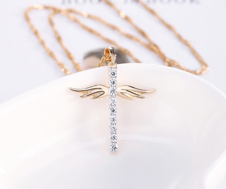 Angel Wings Cross Pendant Necklace - Sabreeonline
