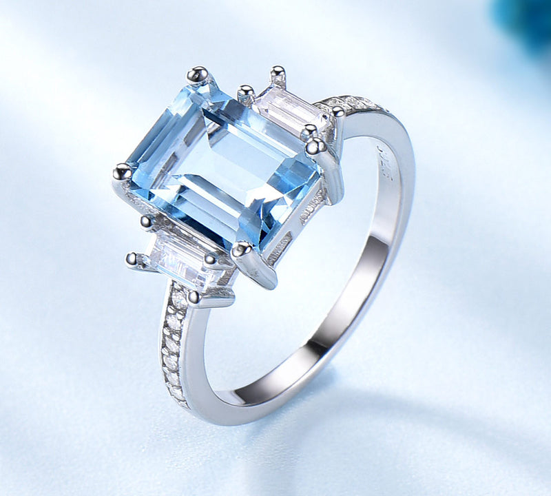 Sets for Women Gemstone Sky Blue Topaz Ring Clip Earrings - Sabreeonline
