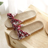 Suihyung Women Flax Slippers Summer Casual Slides Beach Shoes Ladies Indoor Linen Slippers Bohemia Floral Bow Flip Flops Sandals - Sabreeonline