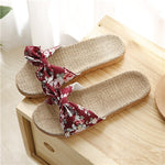 Suihyung Women Flax Slippers Summer Casual Slides Beach Shoes Ladies Indoor Linen Slippers Bohemia Floral Bow Flip Flops Sandals - Sabreeonline