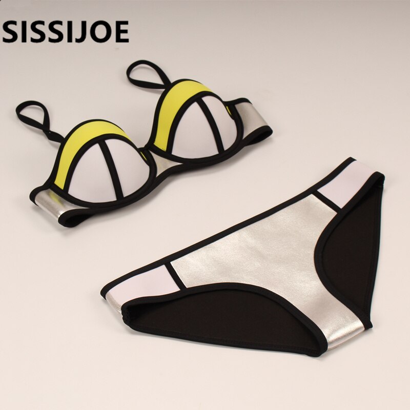 New Push up neoprene bikini set women  Gold Silver sexy swimsuit padded swimwear bathing suit biquini - Sabreeonline