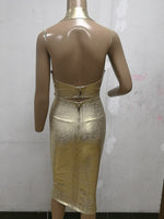 High Quality Gold 2 Pieces Set Knee Length Rayon Bandage Dress Evening Party Bodycon Dress - Sabreeonline