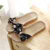 Suihyung Women Flax Slippers Summer Casual Slides Beach Shoes Ladies Indoor Linen Slippers Bohemia Floral Bow Flip Flops Sandals - Sabreeonline