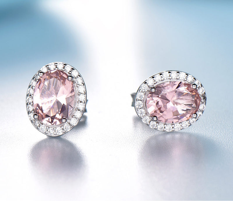 Set Pink and blue Sapphire Ring Pendant Necklaces Stud Earrings - Sabreeonline