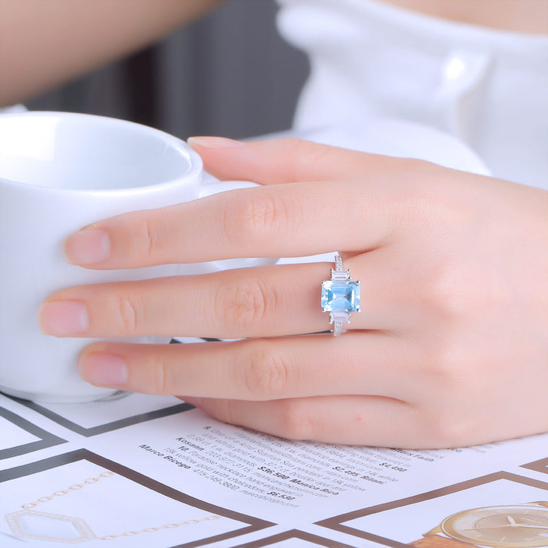 Sets for Women Gemstone Sky Blue Topaz Ring Clip Earrings - Sabreeonline