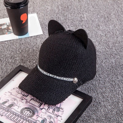Cat Ears Baseball Cap Wool Knit - Sabreeonline