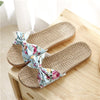 Suihyung Women Flax Slippers Summer Casual Slides Beach Shoes Ladies Indoor Linen Slippers Bohemia Floral Bow Flip Flops Sandals - Sabreeonline