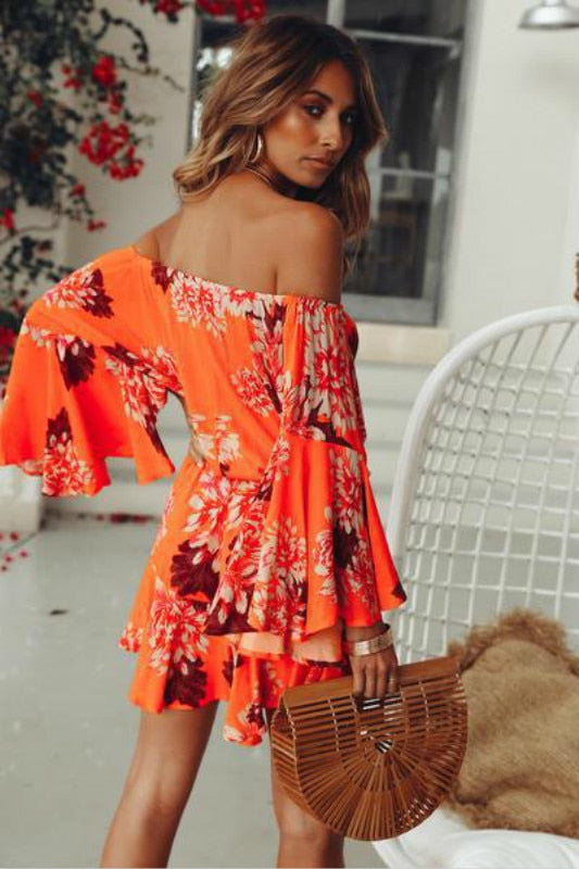 Women Long Sleeve Printed Min Dress Vintage Fashion - Sabreeonline
