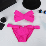Women Black Sexy Swim Wear Solid Swimwear Brazilian Bikini Big Bow Bandeau Beach Wear Halter Swimsuit Push Up Bathing Suit - Sabreeonline