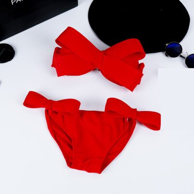 Women Black Sexy Swim Wear Solid Swimwear Brazilian Bikini Big Bow Bandeau Beach Wear Halter Swimsuit Push Up Bathing Suit - Sabreeonline