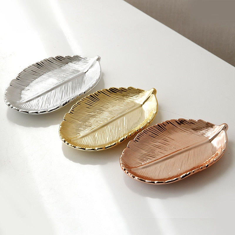 Gloden Ceramic Leaves Plate Tree Leaf Jewelry - Sabreeonline