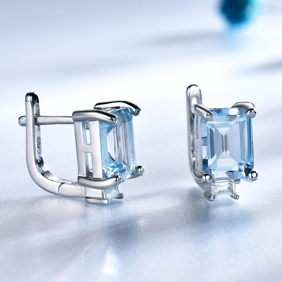 Sets for Women Gemstone Sky Blue Topaz Ring Clip Earrings - Sabreeonline