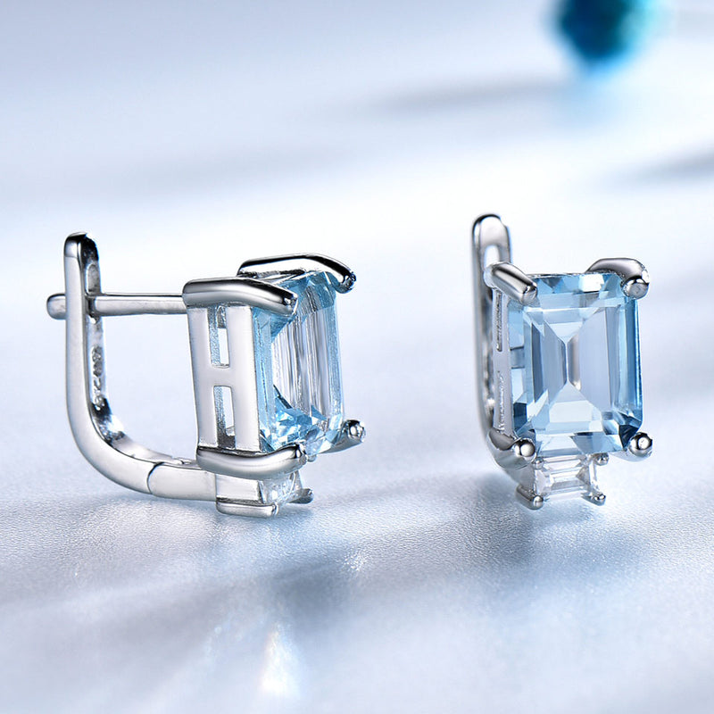 Sets for Women Gemstone Sky Blue Topaz Ring Clip Earrings - Sabreeonline