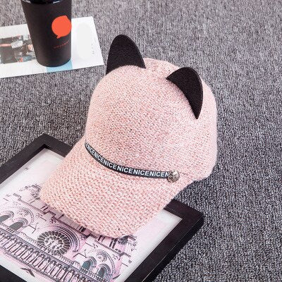 Cat Ears Baseball Cap Wool Knit - Sabreeonline