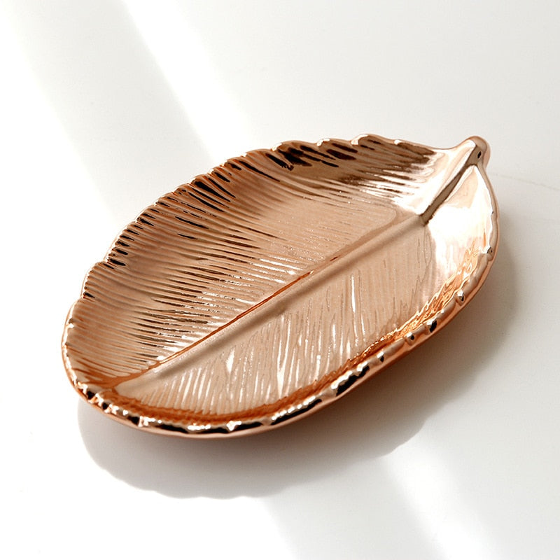 Gloden Ceramic Leaves Plate Tree Leaf Jewelry - Sabreeonline