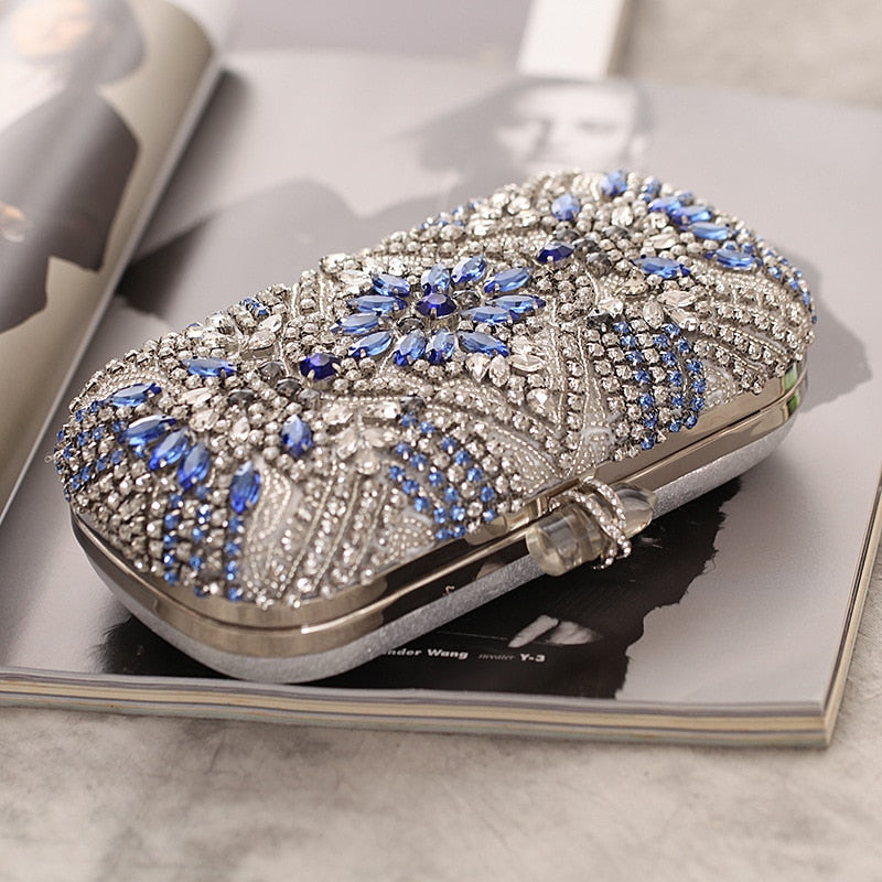 Women Clutch Party Luxury Blue Evening Bag Wedding Purse Crystal Chain Shoulder Bag High Quality Rhinestone Female Clutch - Sabreeonline