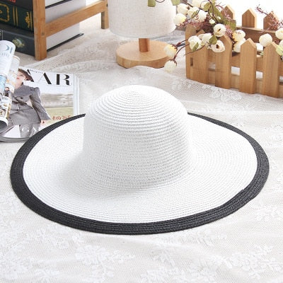 Wind Black White Striped Bowknot Summer Sun Hat - Sabreeonline