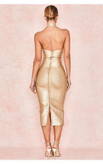High Quality Gold 2 Pieces Set Knee Length Rayon Bandage Dress Evening Party Bodycon Dress - Sabreeonline