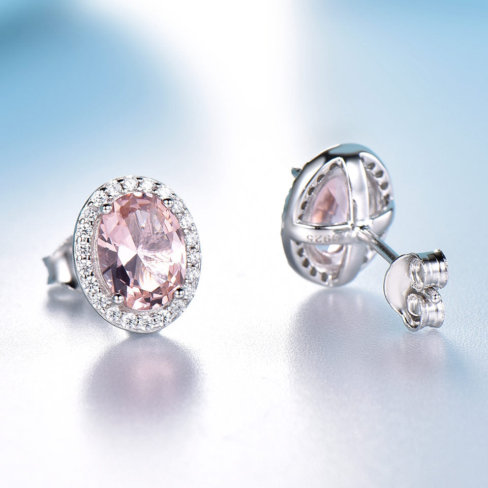 Set Pink and blue Sapphire Ring Pendant Necklaces Stud Earrings - Sabreeonline